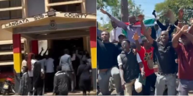 Collage of MKU students protesting outside Lang'ata Prison.